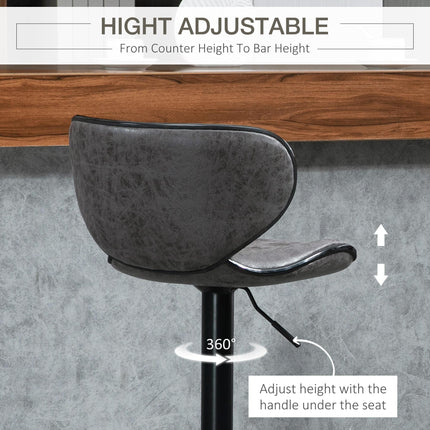 Set of 2 Adjustable Height Swivel Bar Stools with Microfiber Cloth Upholstery - Dark Grey