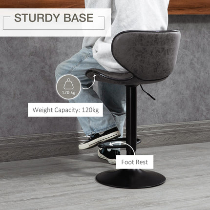 Set of 2 Adjustable Height Swivel Bar Stools with Microfiber Cloth Upholstery - Dark Grey