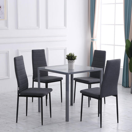 Set of 4 High Back Modern Upholstered Linen-Touch Dining Chairs with Metal Legs - Grey