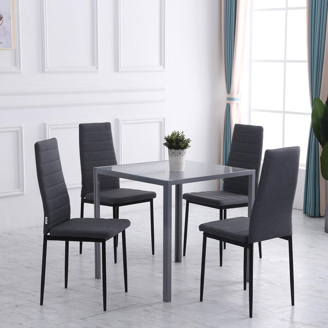 Set of 4 High Back Modern Upholstered Linen-Touch Dining Chairs with Metal Legs - Grey