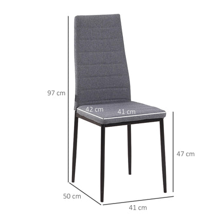 Set of 4 High Back Modern Upholstered Linen-Touch Dining Chairs with Metal Legs - Grey