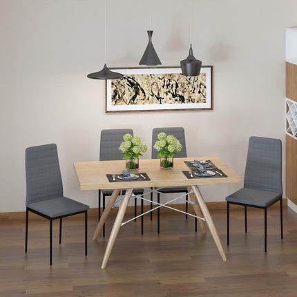 Set of 4 High Back Modern Upholstered Linen-Touch Dining Chairs with Metal Legs - Grey