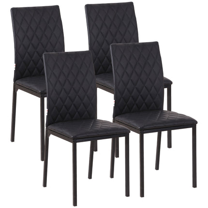 Set of 4 Modern Upholstered Faux Leather Dining Accent Chairs with Metal Legs - Black