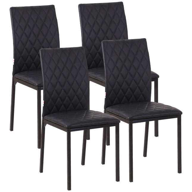 Set of 4 Modern Upholstered Faux Leather Dining Accent Chairs with Metal Legs - Black