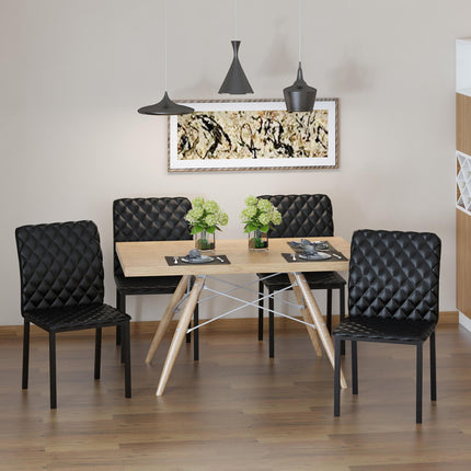 Set of 4 Modern Upholstered Faux Leather Dining Accent Chairs with Metal Legs - Black