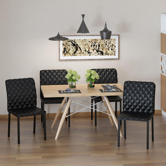 Set of 4 Modern Upholstered Faux Leather Dining Accent Chairs with Metal Legs - Black
