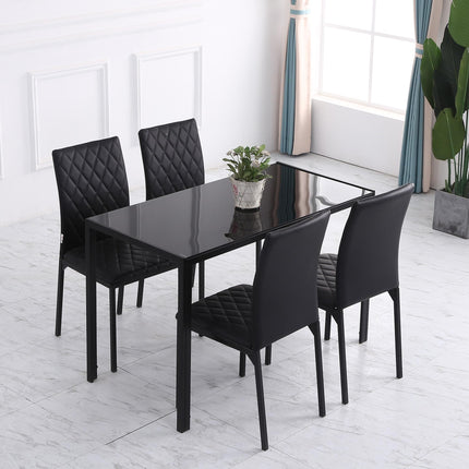Set of 4 Modern Upholstered Faux Leather Dining Accent Chairs with Metal Legs - Black