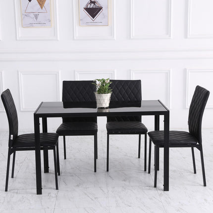 Set of 4 Modern Upholstered Faux Leather Dining Accent Chairs with Metal Legs - Black