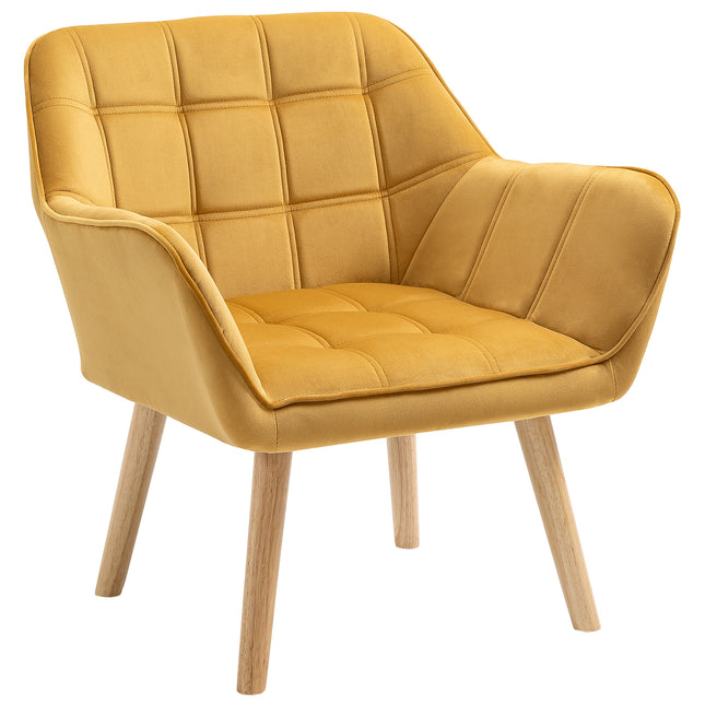 Luxe Velvet Wide Arm Accent Armchair with Slanted Back - Yellow