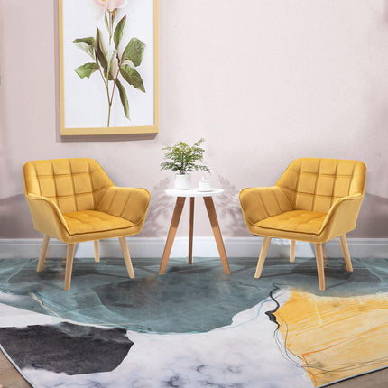 Luxe Velvet Wide Arm Accent Armchair with Slanted Back - Yellow