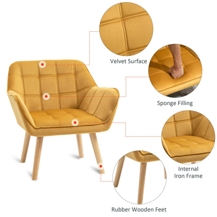Luxe Velvet Wide Arm Accent Armchair with Slanted Back - Yellow