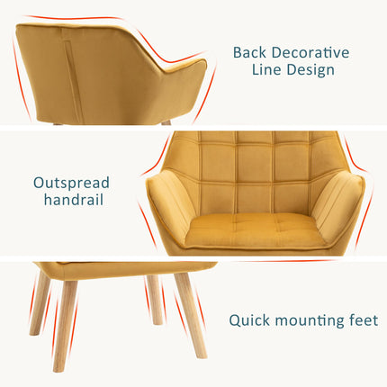 Luxe Velvet Wide Arm Accent Armchair with Slanted Back - Yellow