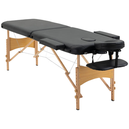 Portable Folding Massage Bed with Carry Bag and Wooden Frame, 2 Sections - Black