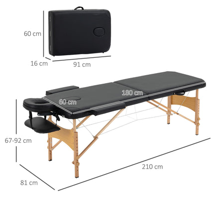 Portable Folding Massage Bed with Carry Bag and Wooden Frame, 2 Sections - Black