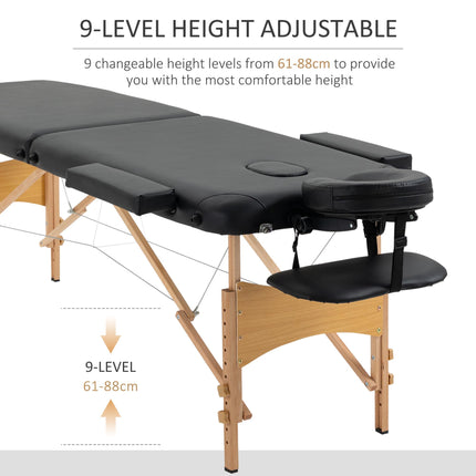 Portable Folding Massage Bed with Carry Bag and Wooden Frame, 2 Sections - Black