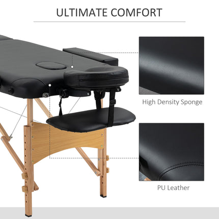 Portable Folding Massage Bed with Carry Bag and Wooden Frame, 2 Sections - Black