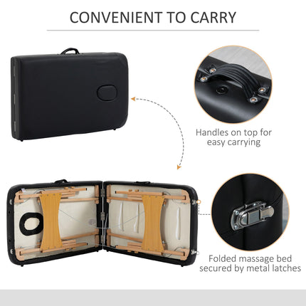Portable Folding Massage Bed with Carry Bag and Wooden Frame, 2 Sections - Black