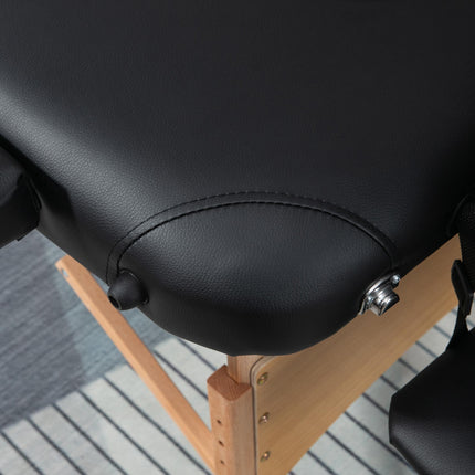 Portable Folding Massage Bed with Carry Bag and Wooden Frame, 2 Sections - Black