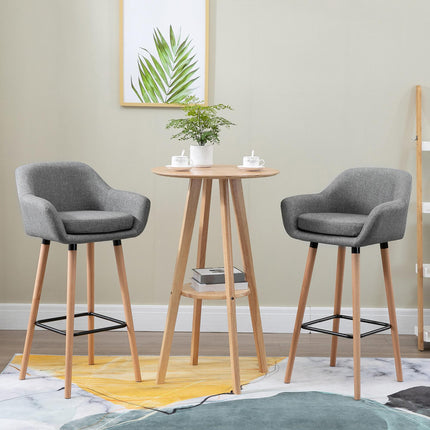 Set of 2 Modern Upholstered Bar Stools with Solid Wood Legs - Grey