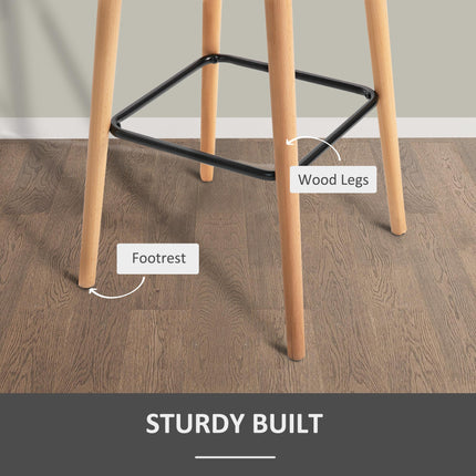 Set of 2 Modern Upholstered Bar Stools with Solid Wood Legs - Grey
