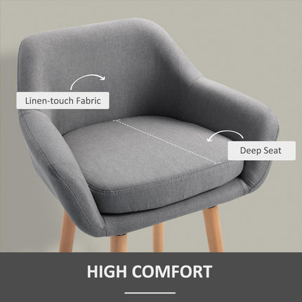 Set of 2 Modern Upholstered Bar Stools with Solid Wood Legs - Grey