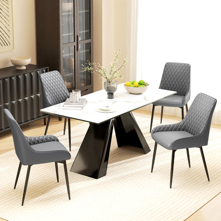 Set of 2 Quilted PU Leather Dining Chairs with Metal Frame and Foot Caps - Grey