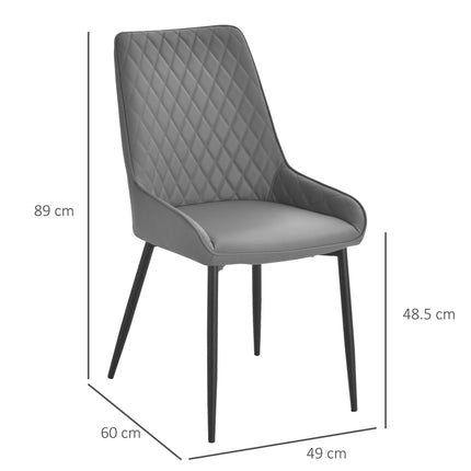 Set of 2 Quilted PU Leather Dining Chairs with Metal Frame and Foot Caps - Grey