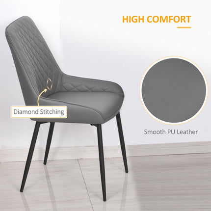 Set of 2 Quilted PU Leather Dining Chairs with Metal Frame and Foot Caps - Grey