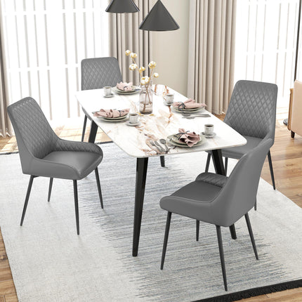 Set of 2 Quilted PU Leather Dining Chairs with Metal Frame and Foot Caps - Grey