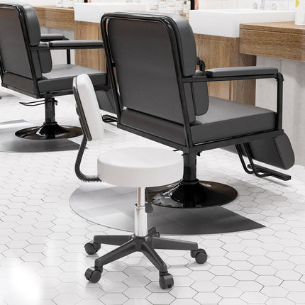 Beautician's Adjustable Swivel Salon Chair with Padded Seat and Back, 5 Wheels - White
