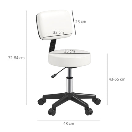 Beautician's Adjustable Swivel Salon Chair with Padded Seat and Back, 5 Wheels - White