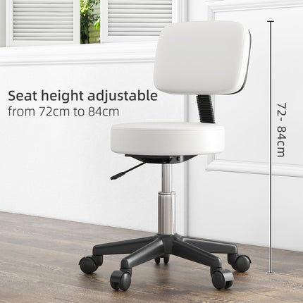 Beautician's Adjustable Swivel Salon Chair with Padded Seat and Back, 5 Wheels - White