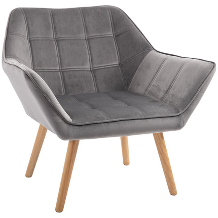 Velvet Accent Armchair with Wide Arms for Comfort - Grey