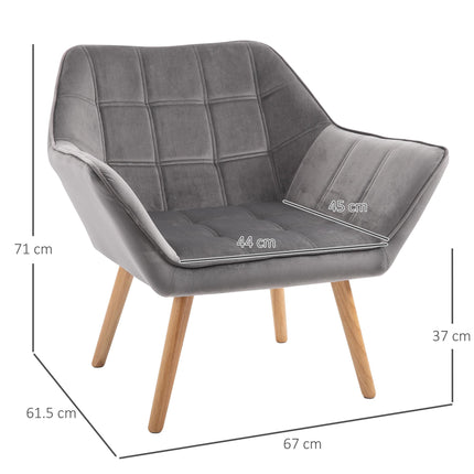 Velvet Accent Armchair with Wide Arms for Comfort - Grey