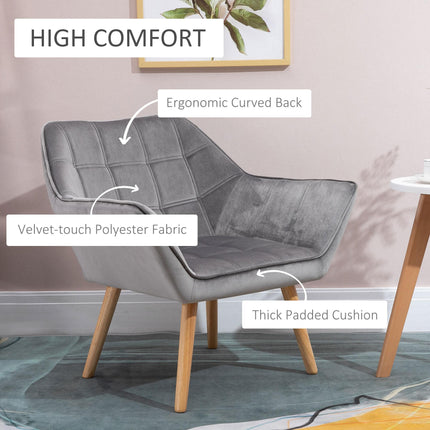 Velvet Accent Armchair with Wide Arms for Comfort - Grey