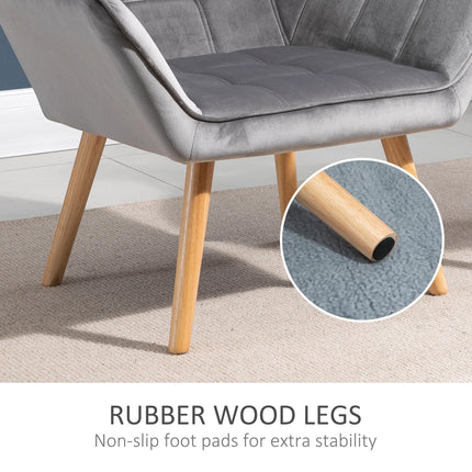 Velvet Accent Armchair with Wide Arms for Comfort - Grey