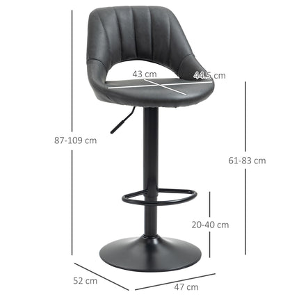 Set of 2 Adjustable Swivel Gas Lift Barstools with Footrest - Grey PU Leather