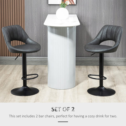 Set of 2 Adjustable Swivel Gas Lift Barstools with Footrest - Grey PU Leather