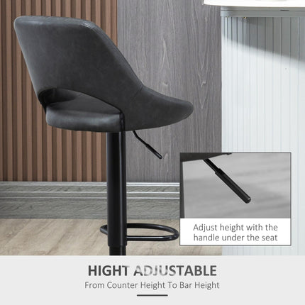 Set of 2 Adjustable Swivel Gas Lift Barstools with Footrest - Grey PU Leather