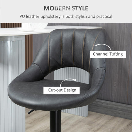 Set of 2 Adjustable Swivel Gas Lift Barstools with Footrest - Grey PU Leather