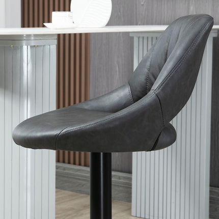 Set of 2 Adjustable Swivel Gas Lift Barstools with Footrest - Grey PU Leather