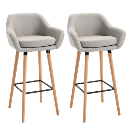 Set of 2 Modern Upholstered Bar Stools with Armrests - Beige