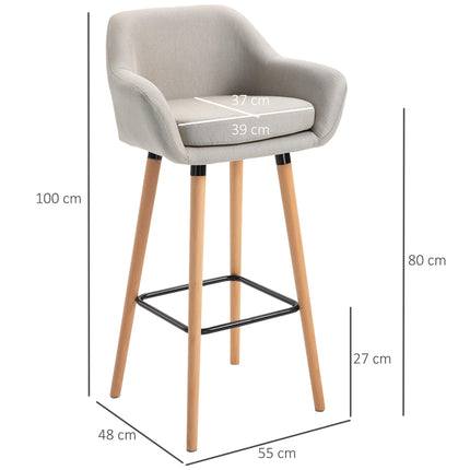 Set of 2 Modern Upholstered Bar Stools with Armrests - Beige