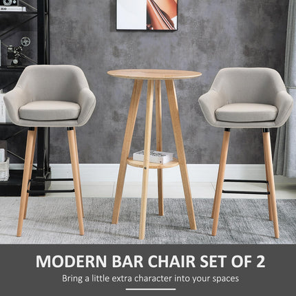 Set of 2 Modern Upholstered Bar Stools with Armrests - Beige