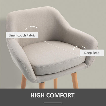 Set of 2 Modern Upholstered Bar Stools with Armrests - Beige