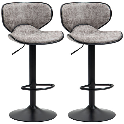 Set of 2 Adjustable Height Swivel Bar Stools with Microfiber Cloth Seat - Grey