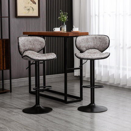 Set of 2 Adjustable Height Swivel Bar Stools with Microfiber Cloth Seat - Grey