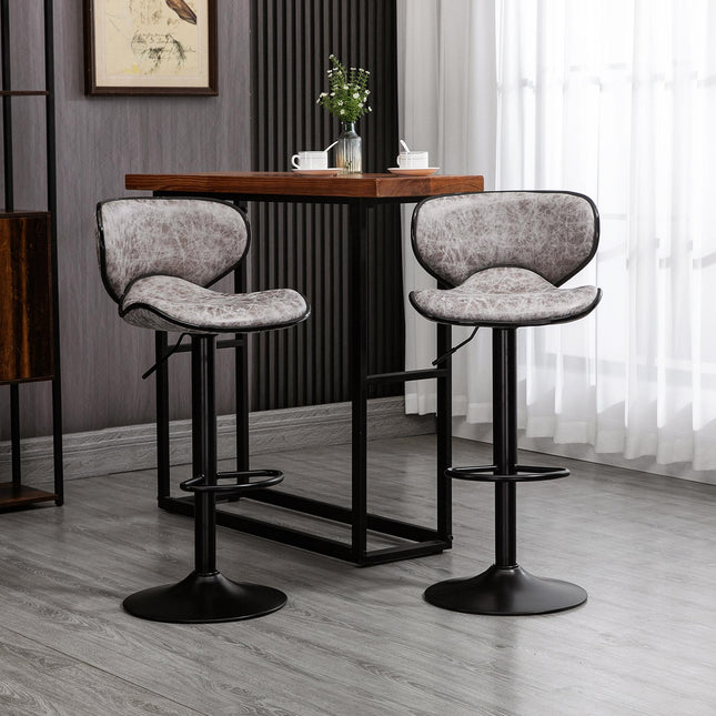 Set of 2 Adjustable Height Swivel Bar Stools with Microfiber Cloth Seat - Grey