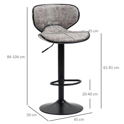 Set of 2 Adjustable Height Swivel Bar Stools with Microfiber Cloth Seat - Grey