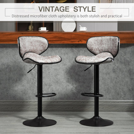 Set of 2 Adjustable Height Swivel Bar Stools with Microfiber Cloth Seat - Grey